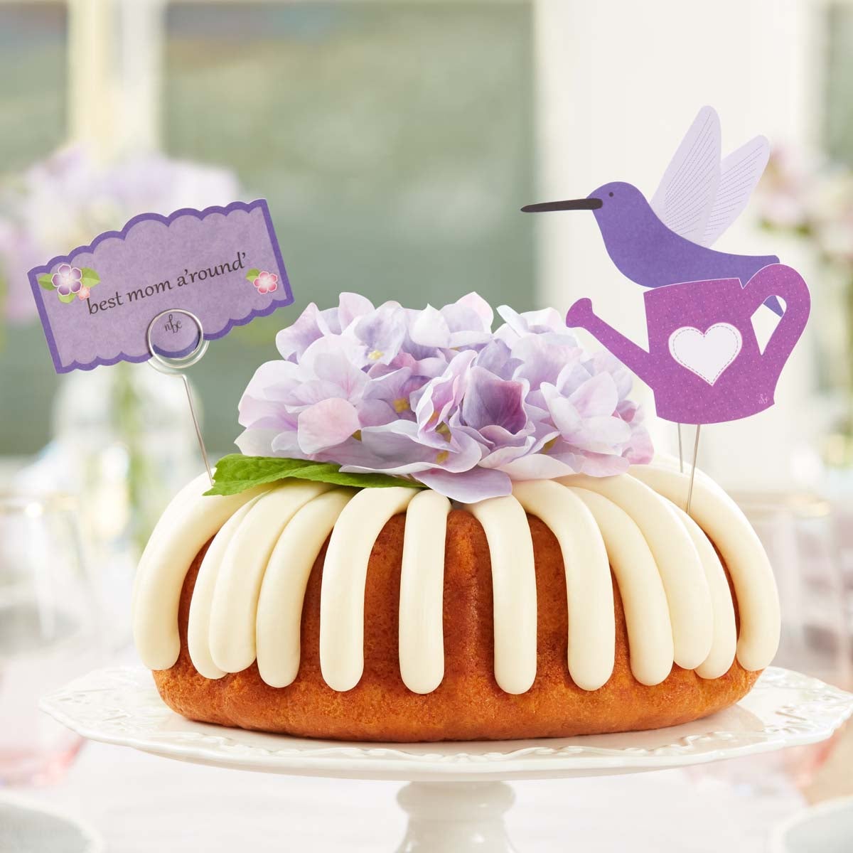 8 inch Bundt Cake with flower decoration, bird cutout