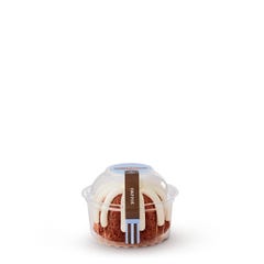 Personal size Carrot bundt cake, packaged in a plastic container. 