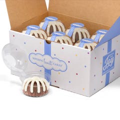 A box filled with 12 individually packaged Chocolate Chocolate Chip bundtlets. 