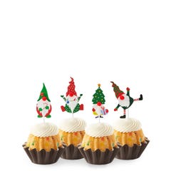 New! Confetti Holiday Gnome Bundtinis® topped with frosting and decorated with Christmas themed gnomes.