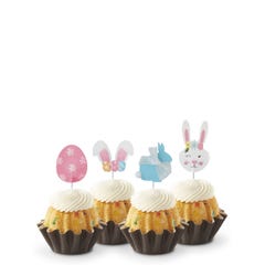 Easter-themed confetti mini Bundt cakes with festive bunny and egg toppers, showcasing a variety of flavors and designs.