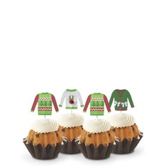 Each Gluten Free Chocolate Chip Cookie Bundtini® is adorned with a festive holiday topper made up of different ugly Christmas sweaters. 