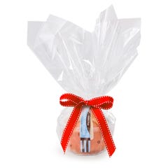 Personal size Gluten-Free Chocolate Chip Cookie bundt cake, packaged in a plastic container and gift-wrapped in cellophane. 