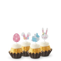 Easter-themed Lemon mini Bundt cakes with festive bunny and egg toppers, showcasing a variety of flavors and designs.