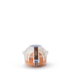 Personal size Lemon bundt cake, packaged in a plastic container. 