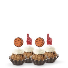 Oreo Cookies & Cream Bundtinis with foam #1 finger and basketball toppers
