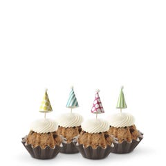 Oreo Cookies & Cream Bundtinis with striped and polka dot party hat toppers