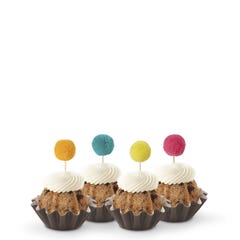 Oreo Cookies & Cream Bundtinis with orange, teal, yellow and pink pom pom toppers