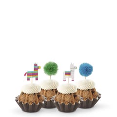Oreo Cookies & Cream Bundtinis with green and blue pom pom and Piñata toppers