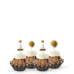 Oreo Cookies & Cream Bundtinis with gold pom poms and white and gold party hats