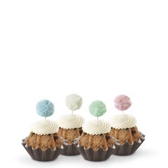 Oreo Cookies & Cream Bundtinis with pastel blue, green, pink and white pom poms