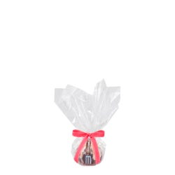 Personal size bundt cake, packaged in a plastic container and gift-wrapped in cellophane. 