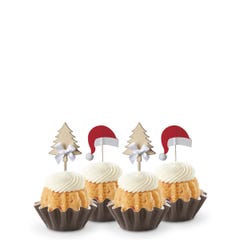 Dozen Strawberries & Cream Bundtinis with wooden Christmas Tress and Santa Hat Toppers