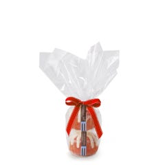 Two personal-size Strawberries & Cream bundt cakes stacked vertically, packaged in a plastic container and gift-wrapped in cellophane. 