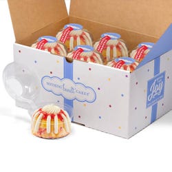 12 individually packaged Strawberry Cheesecake Swirl bundtlets crowned with our signature cream cheese frosting.