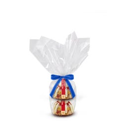 2 individually packaged Key Lime Bundtlets gift wrapped in cellophane with a blue stitched ribbon.