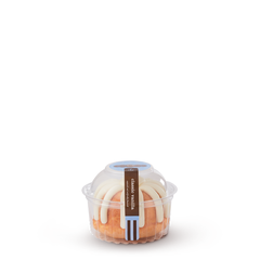 Personal size Vanilla bundt cake, packaged in a plastic container. 